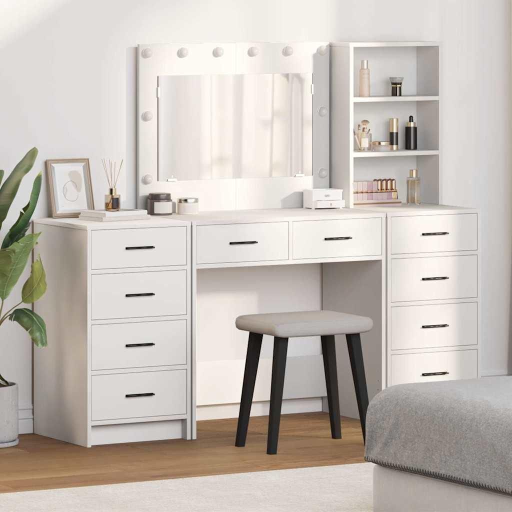 "im Sonderangebot"Schminktisch - modernes Design - Kosmetiktisch/Frisiertisch mit Spiegelbeleuchtung 3 pcs Weiß Holzwerkstoff Promotion383716 - Sc...