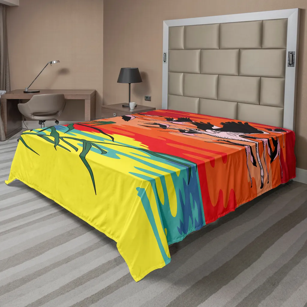 Drap de lit Flamingo en tissu doux, Illustration Savane Multicolore XXL