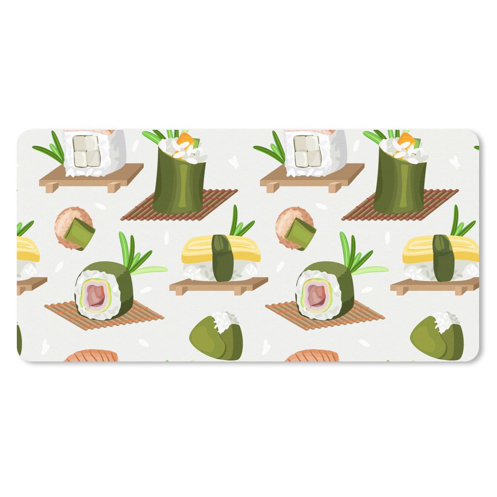 MuchoWow Schreibtischunterlage Sushi - Muster - Lebensmittel 80x40 cm - XXL Mauspad - Gaming Mauspad