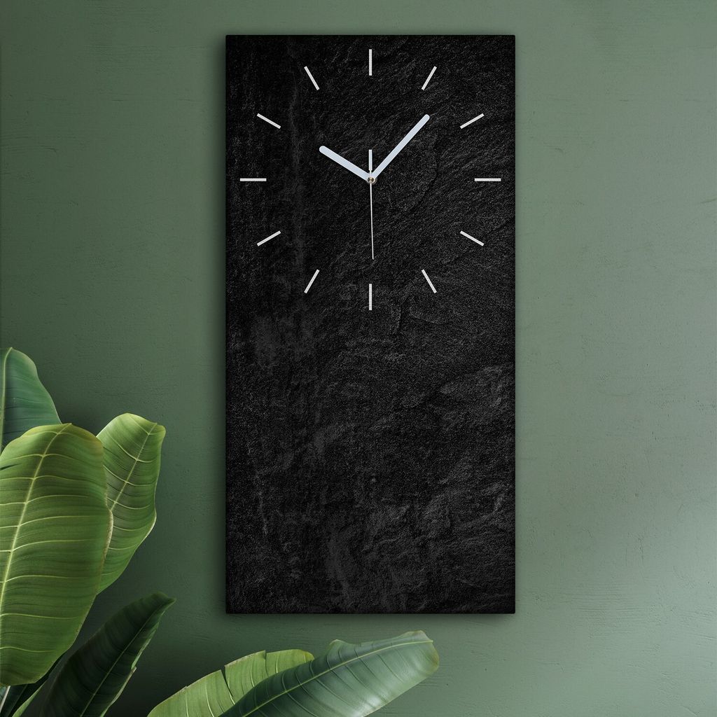 Wohnzimmer Leinwand Uhr Geräuschlos Küche 30x60 Schwarzer Stein, Marmor, Motive, Textur, weiße Zeiger
