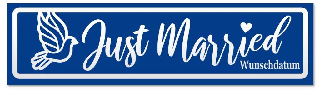 Kiwistar - Autoaufkleber - Verkehrsblau - 30 x 8 cm - Just Married Wunschdatum invertiert - Hinweis Aufkleber Sticker für Auto, Kfz, Fahrrad, PKW,...