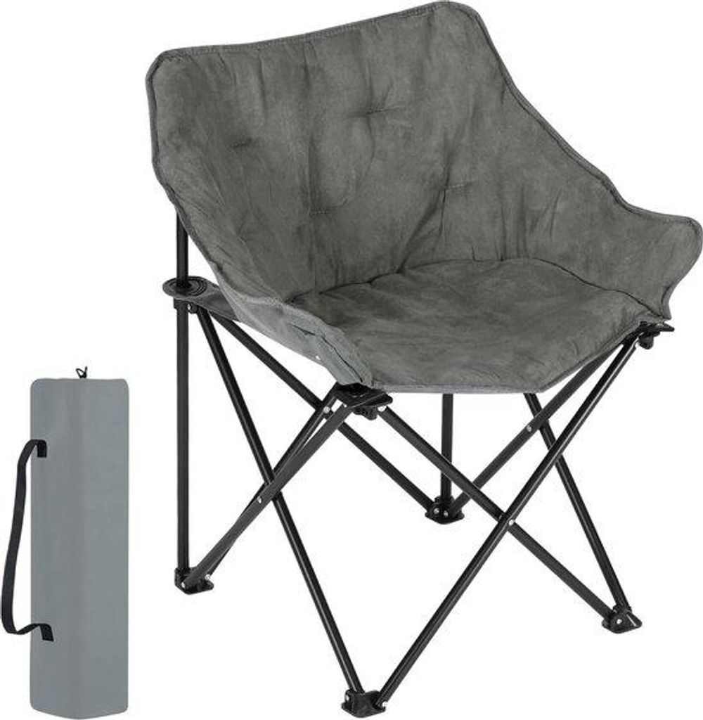 Kompaktes, opklapbaar Strandset für Picknick - dunkelgrau - mit Leder und Reisetasche - 63 x 44 x 73,5 cm