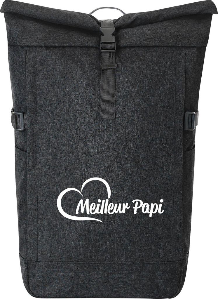 Huuraa Kurierrucksack Meilleur Papi Cœur 30-44 Liter Black Melange Fairtrade Rolltop Rucksack Geschenkidee