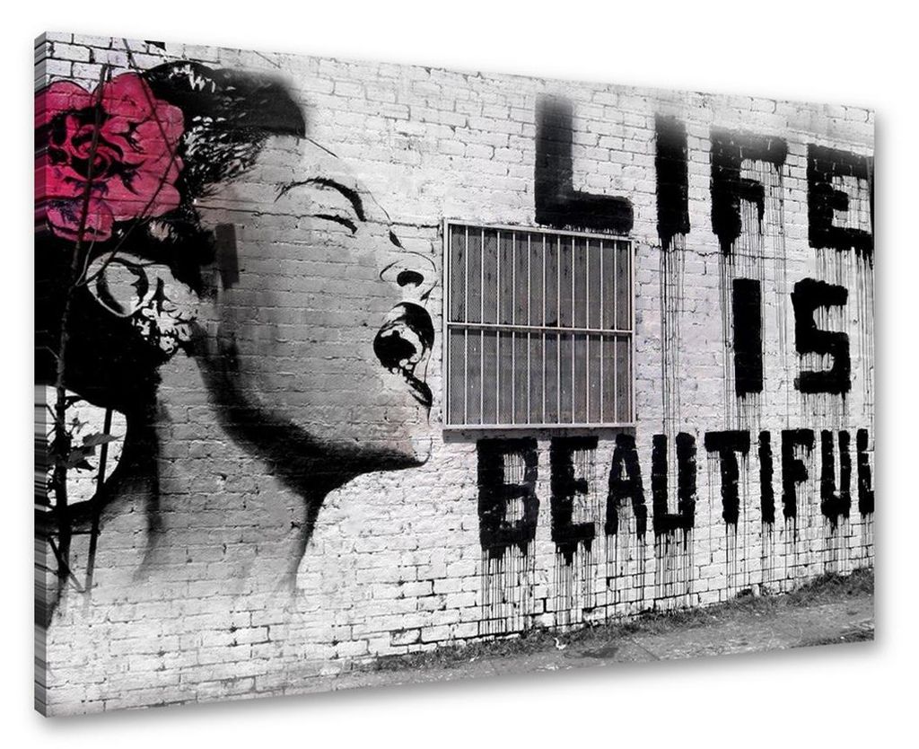 4166 Leinwandbild Banksy Life is Beautiful 80x60 cm