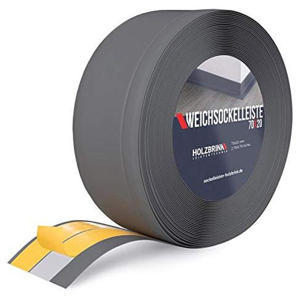 HOLZBRINK Weichsockelleiste selbstklebend PVC 70x20mm, 50 m (2x25m) | Küchenleiste Arbeitsplatte | Abschlussleiste selbstklebend für Badezimmer |...