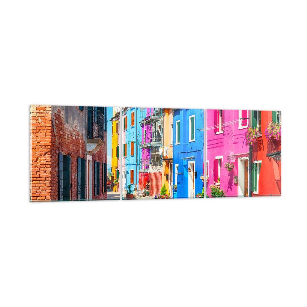 Bilder auf glas - Straße Haus Blumen - 120x40cm - Glasbilder - Wandbilder - Kunstdruck - zum Aufhängen bereit - Wanddekoration aus Glas - Glas Bi...