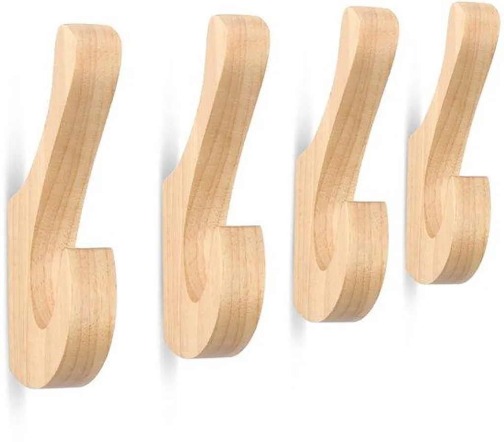 Crochet en bois massif vintage avec fixation murale double lot de 4 pcs