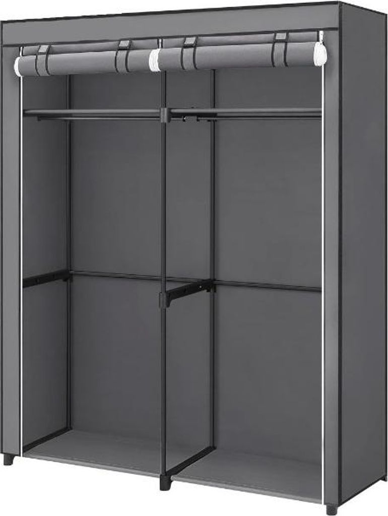 Hoppa! Kleiderschrank | 2 Kleiderstangen | Grau - Stoff
