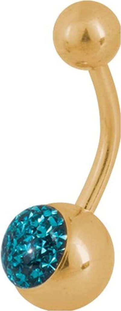 Bauchnabel Piercing Edelstahl 24 Karat Gold beschichtet Banana 5/8mm Kugeln Multi Versiegelt mit Kristall Elements - Türkis- BG - 8.0 Millimeter