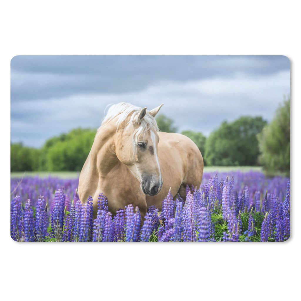 MuchoWow Mauspad Mousepad Pferd - Blumen - Lila 27x18 cm - Mousepads - Maus Mat - Pad - Mausunterlage - Büroartikel - Desk Matten