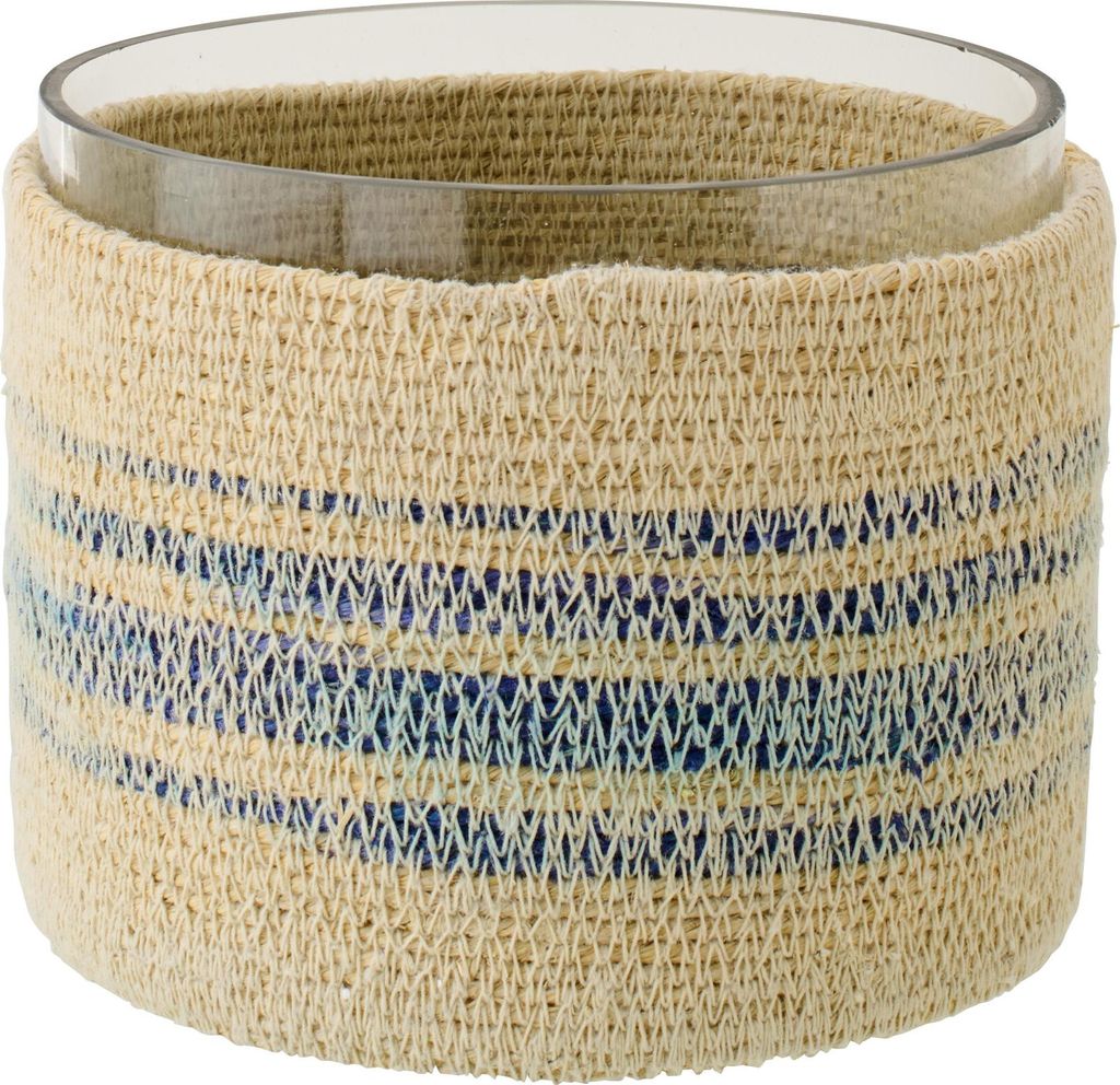 J-Line Windlicht Gestreift Seegras Naturell/Blau