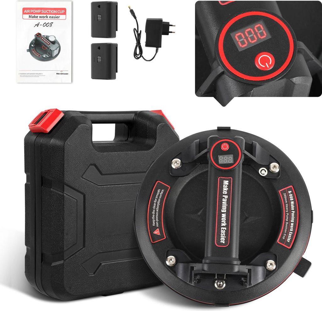 Bettizia 1x Elektrischer Saugnapf 8" Vakuum Saugnapf Glasheber Vakuumheber Mit 2X 3000mAh Akku Vakuum Starker für Heavy Duty
