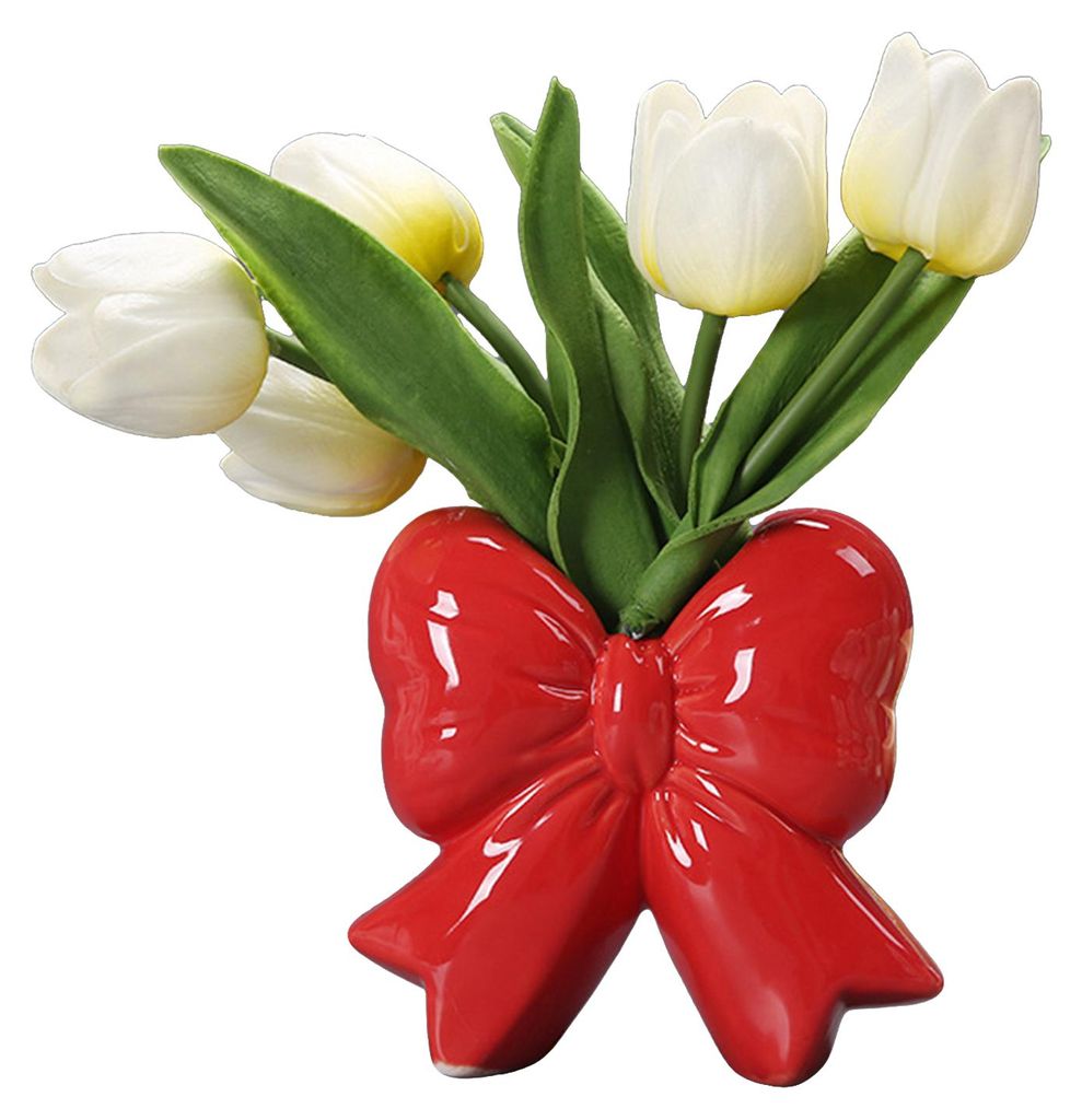 Moderne Blumenvase mit Schleife aus Keramik, ideal als Tischdekoration für Zuhause oder Büro.