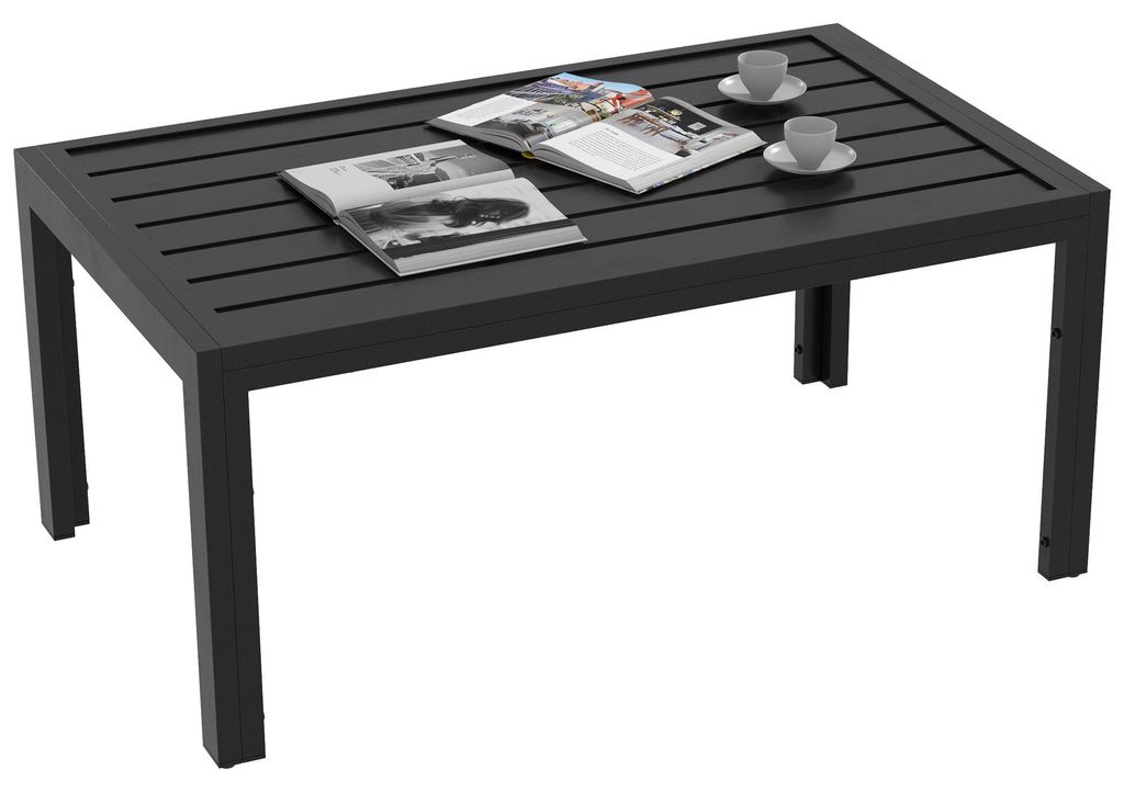 Beistelltisch Balkontisch aus Stahl Rechteckig Kaffeetisch wetterfest Gartentisch 101.5x61x46 cm Schwarz