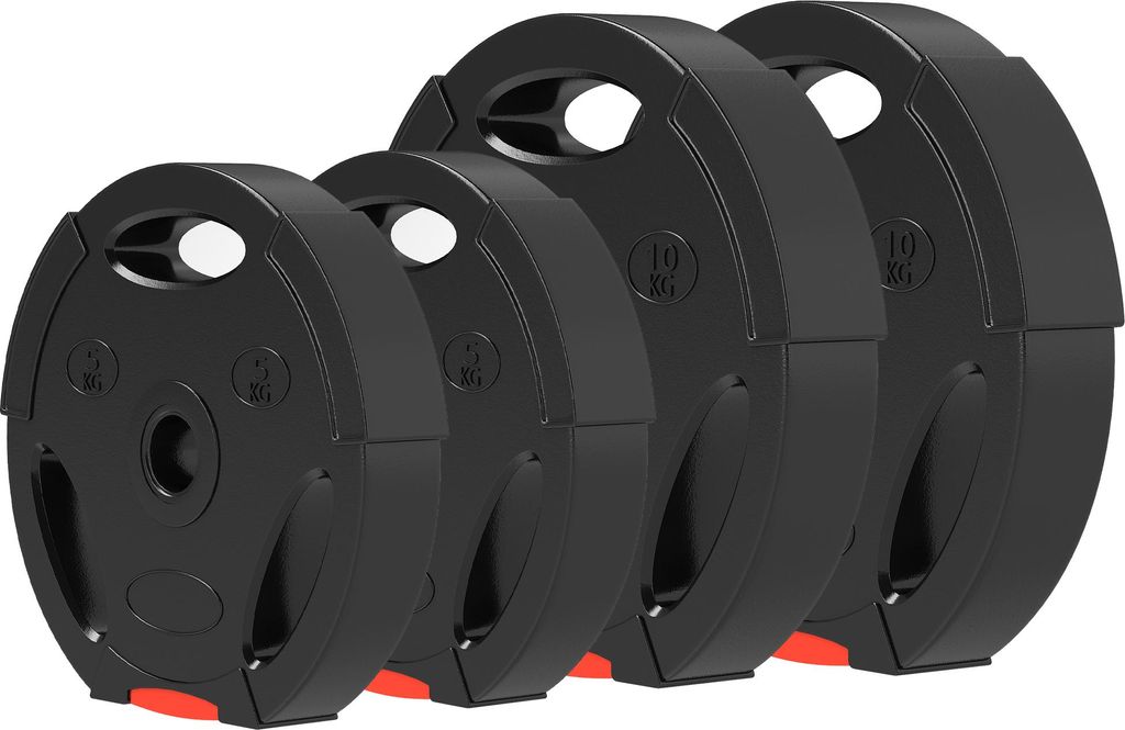 4er Gewichtsplatten-Set für Training, Fitnessstudio, Heimtraining, Stärke-Training, 2 x 10 kg und 2 x 5 kg, Schwarz