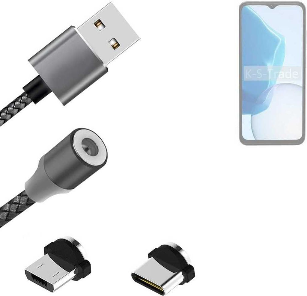 K-S-Trade Hochwertiges Magnet-Lade-kabel Sync-Kabel Daten-Kabel kompatibel mit Doogee N55 Plus mit USB-Typ-C-Anschluss und Micro-USB-Anschluss 2A bis