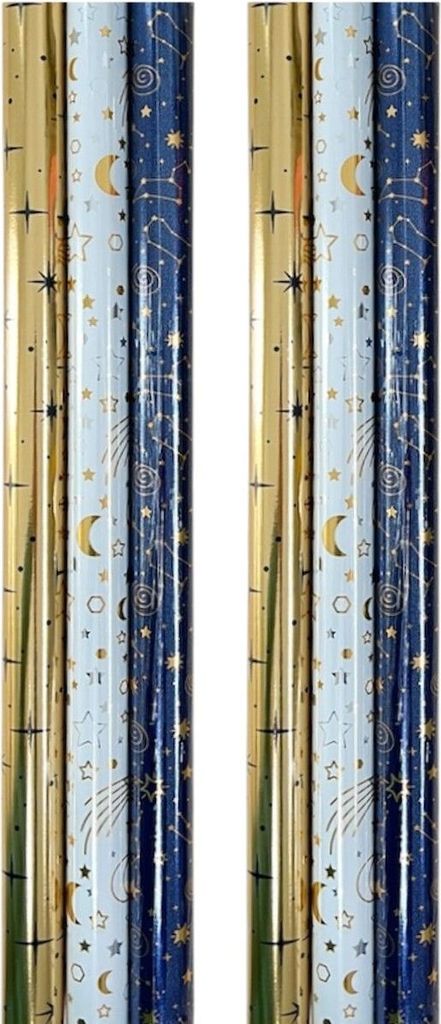 Geschenkpapier „Metallic Stars“ – Weihnachtspapier für Weihnachten – 200 x 70 cm – 6 Rollen