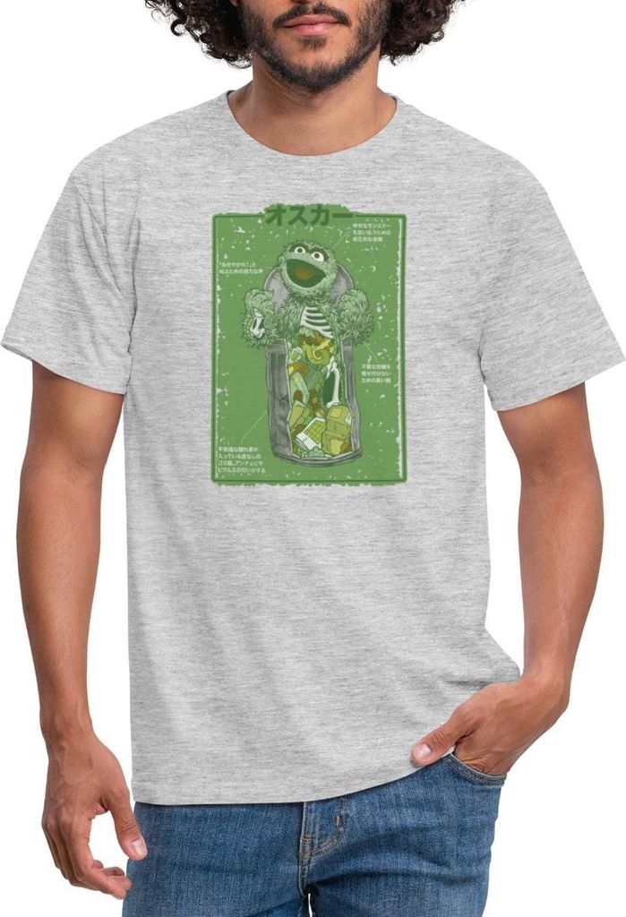 Spreadshirt Sesamstraße Oscar Anatomie Mülltonne Männer T-Shirt, XL, Grau meliert