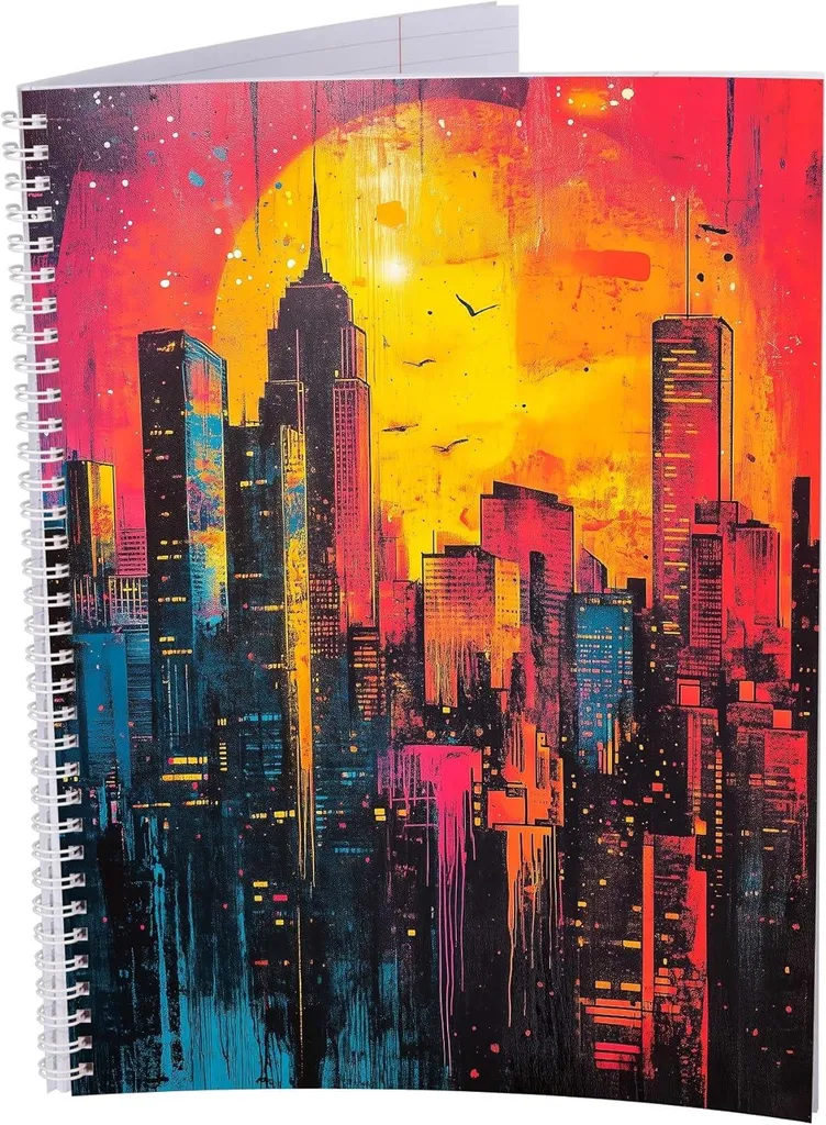 Set 5 Quaderni Spiralati A4 Punteggiati | Design Neon City 80 Fogli