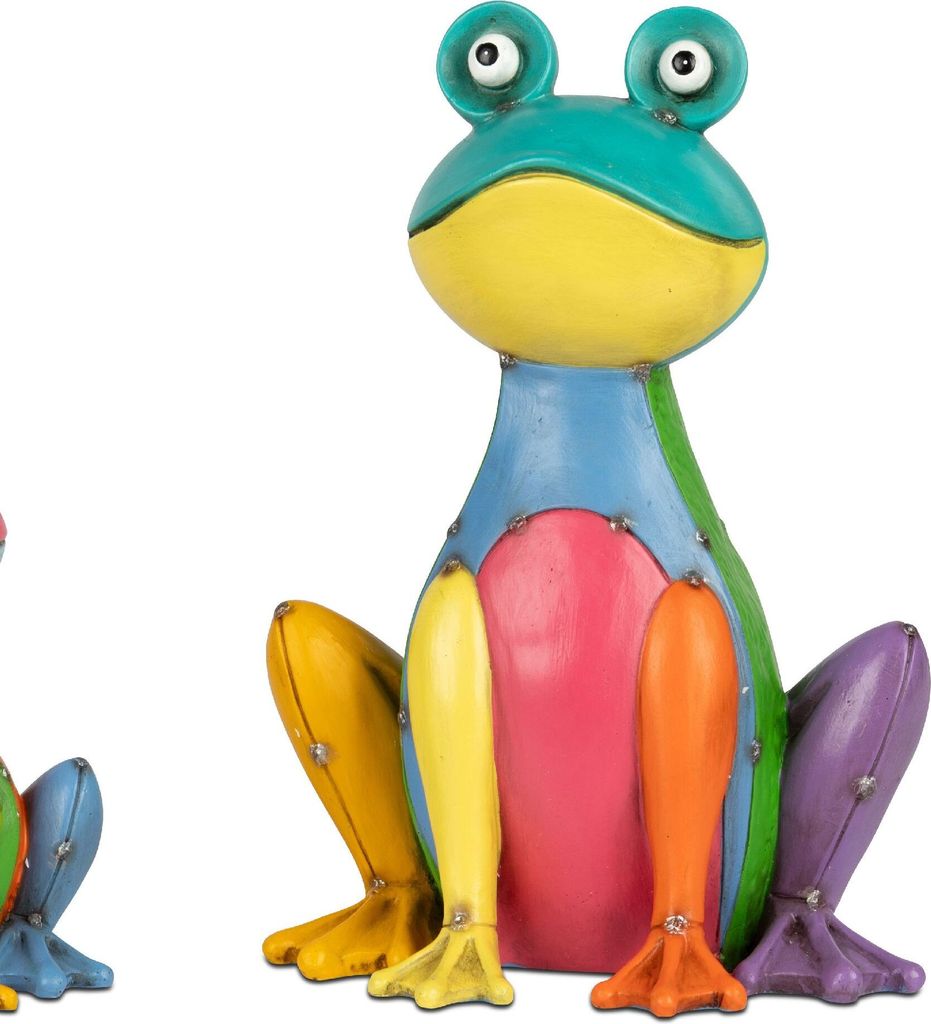 Dekofigur Frosch METALLOPTIK sitzend H. 26cm bunt Kunststein Formano Garten S25