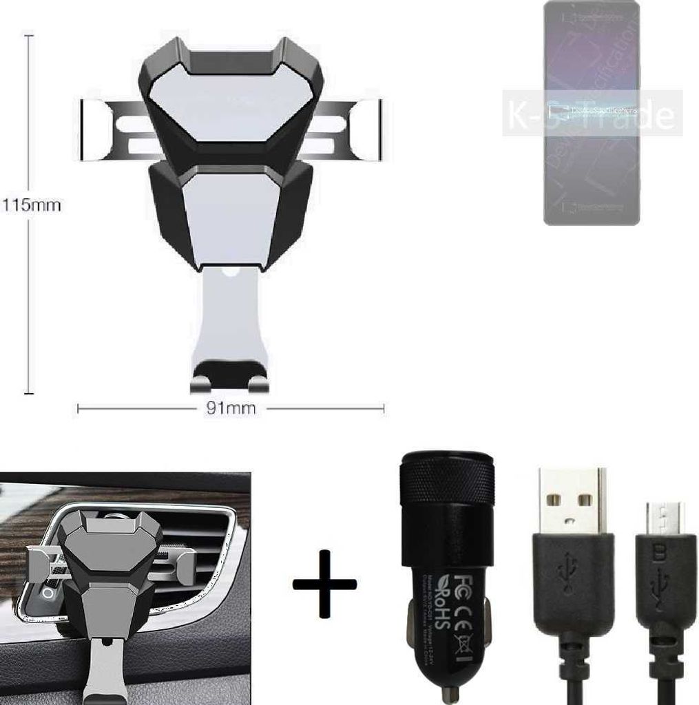 K-S-Trade KFZ Halterung kompatibel mit Sony Xperia 1 IV Halterung Lüftungshalterung Lüftungsschlitz schwarz-silber Autohalterung Handy inkl. KFZ