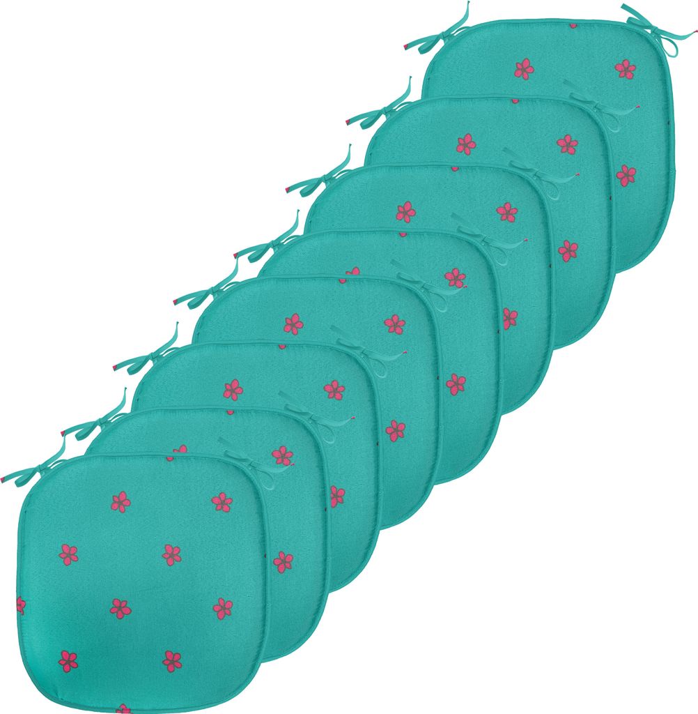 ABAKUHAUS Teal Polster für Esszimmerstühle, Rosa-wilde Blumen Natur, Dekoratives wasserfestes Kissen mit Riemen für Küchensitze, 40 cm x 40 cm-...