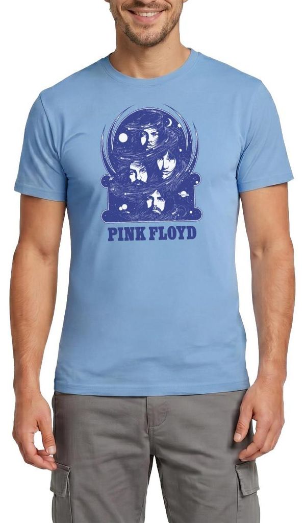 Spreadshirt Pink Floyd Logo Und Band Männer T-Shirt, 4XL, Carolina Blue