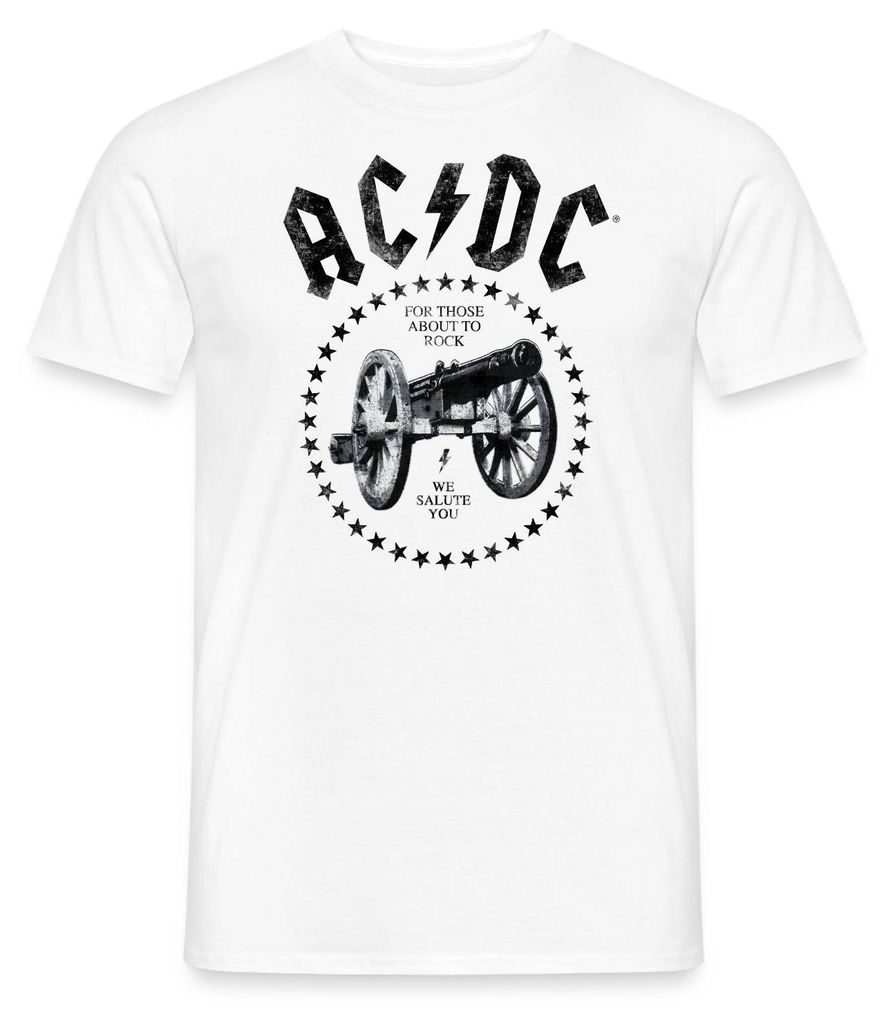 Spreadshirt AC/DC For Those About To Rock Logo Mit Kanone Männer T-Shirt, S, Weiß