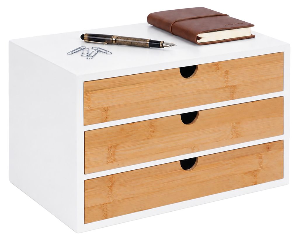 Relaxdays, caja con cajones, bambú y MDF, 3 cajones, Imagen del producto  Imagen generada por IA