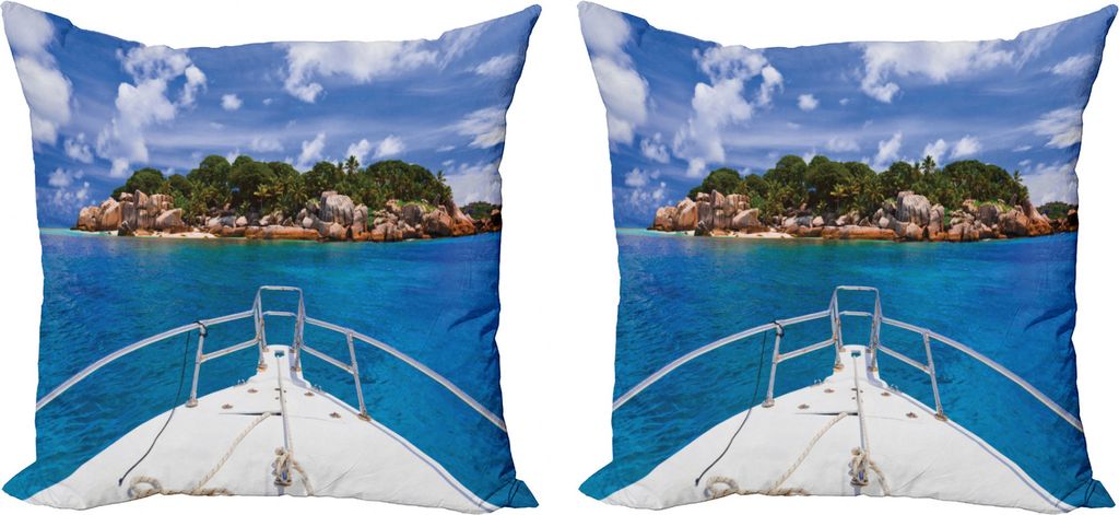 ABAKUHAUS Segelboot Kissenbezug Set (2Stück), Boot exotische Reise Tropic, doppelseitiges Digitaldruckdekor mit Reißverschluss, 50 cm, Blau, Grü...