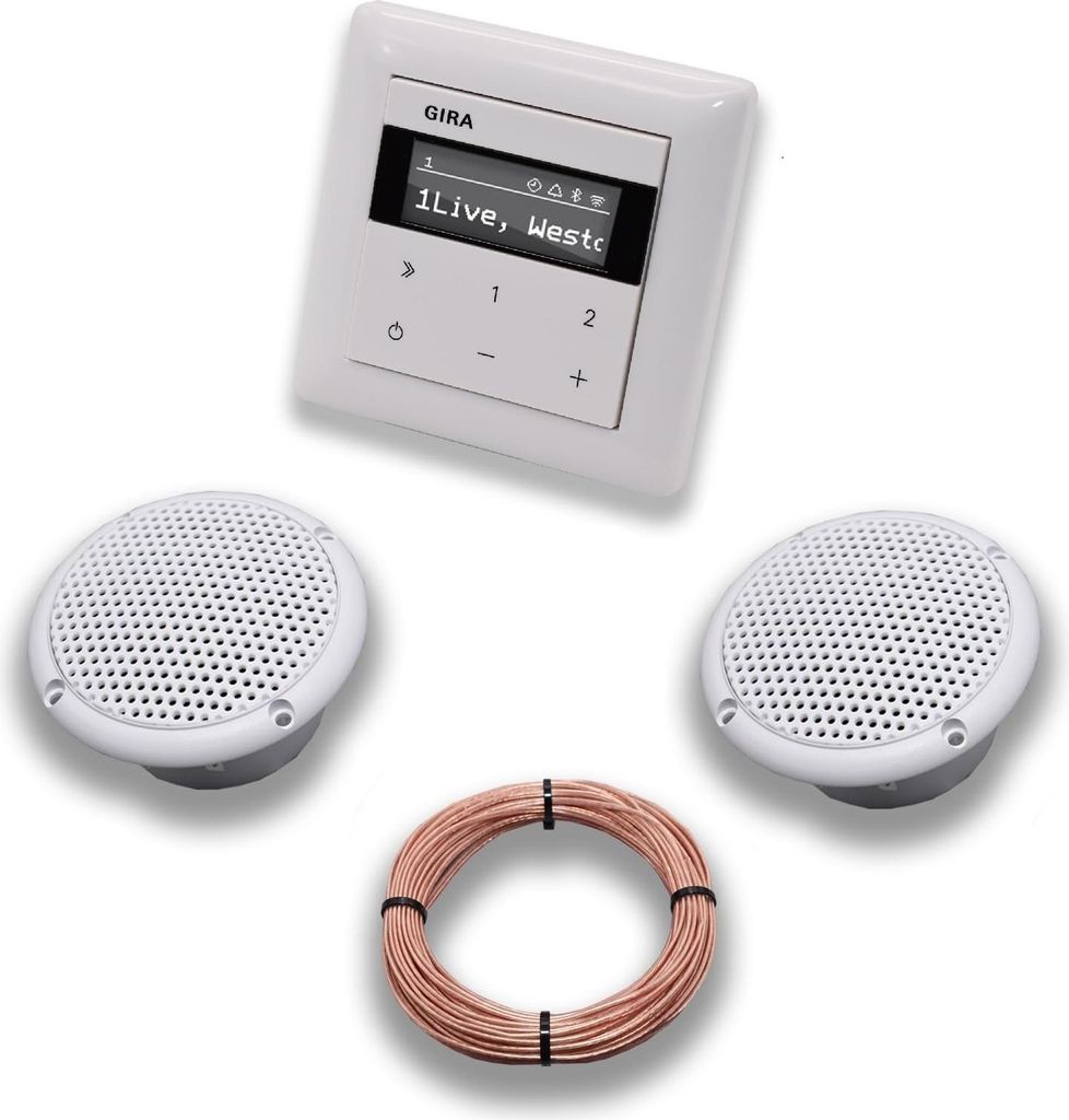 Gira Unterputz IP Internetradio 232003 + Bluetooth Komplett-SET System 55, reinweiß glänzend + 2 x Deckenlautsprecher Einbaulautsprecher (Feuchtr...