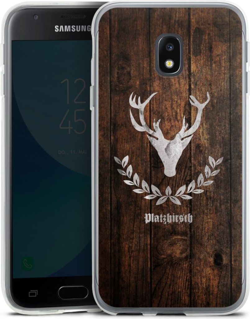 DeinDesign Handyhülle für Samsung Galaxy J3 Duos (2017) Silikon Hülle Case Smartphone Schutzhülle Hirsch Holz Holzoptik