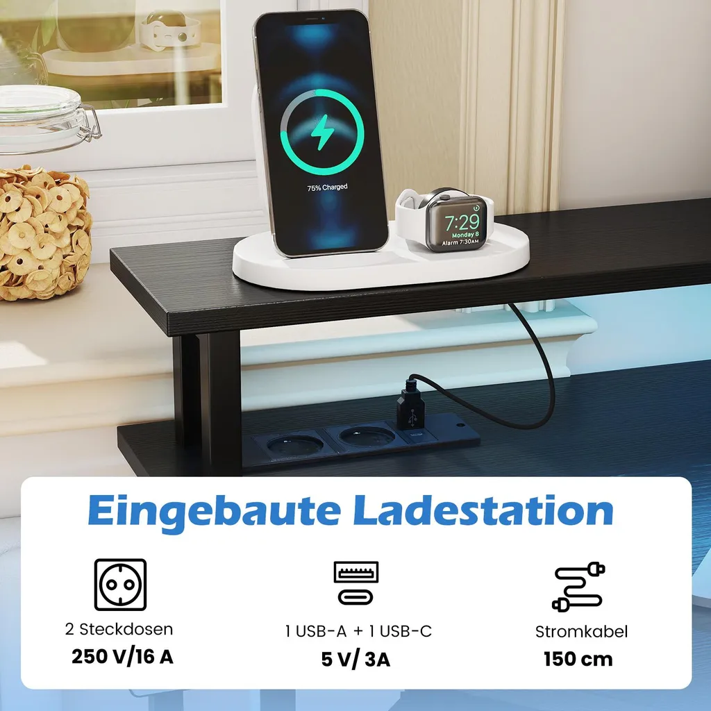 Bureau informatique LED avec tablette clavier coulissante table d'angle - 4