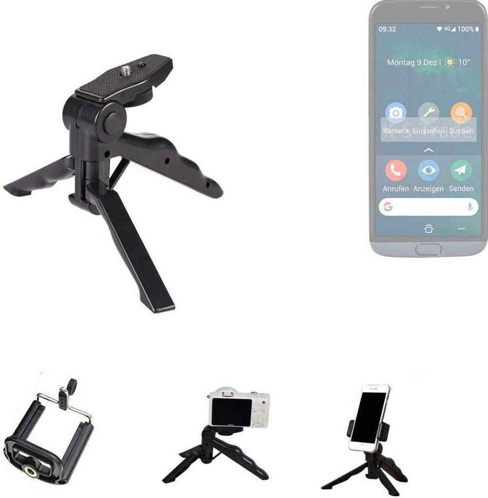 K-S-Trade Stativ Tisch-Ständer Dreibein Handy-Stativ Ständer kompatibel mit Doro 8050 Mini-Stativ Smartphone Tripod Handy-Stativ aus Plastik schwarz
