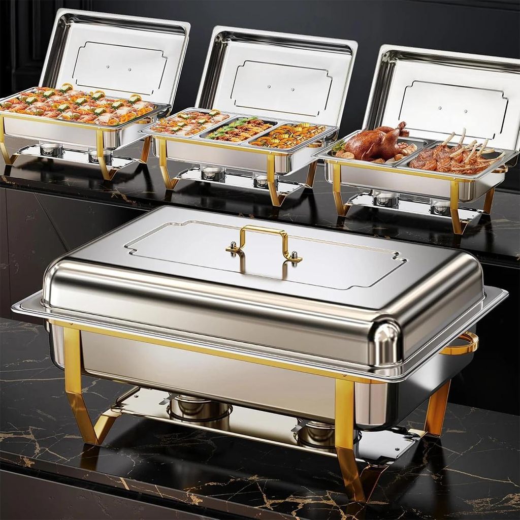 Buffetwärmer - Chafing Dish Set 8 QT Rechteckig - Edelstahl - Speisenwärmer für Party & Catering - 4er Pack
