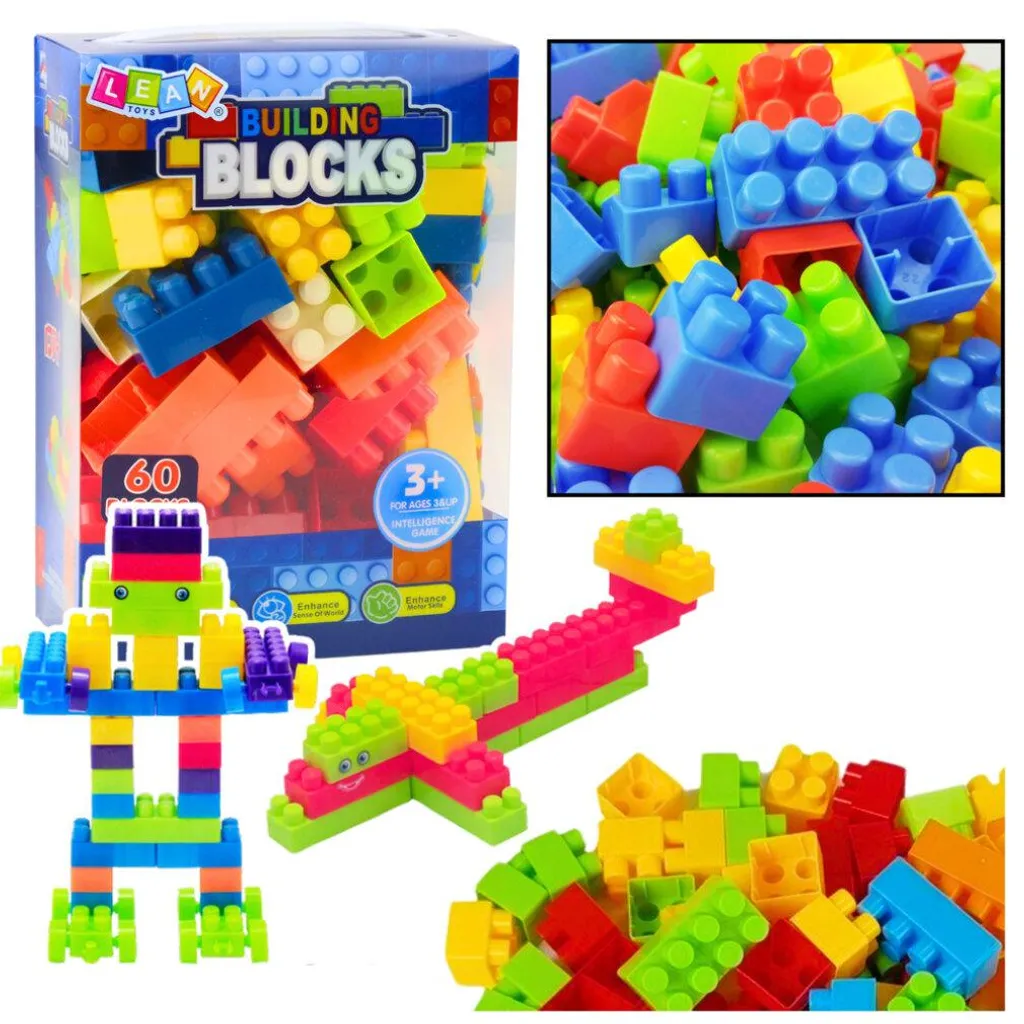 Grands blocs de construction pédagogiques boîte de 60 éléments colorés