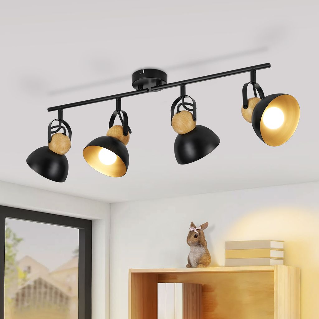 ZMH Deckenstrahler Vintage Schwarz Deckenlampe 4 Flammig Deckenleuchte Wohnzimmer Retro Deckenspots E27 Küchenlampe Schwenkbar 350° Metall Indust...