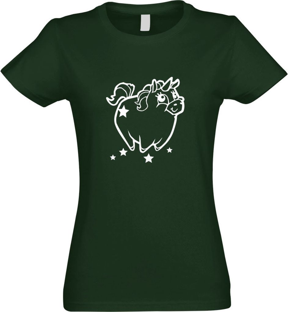 Kiwistar - T-Shirt tailliert - Damen - flaschengrün - Pummeliges Einhorn - mit Motiv Bedruckt - Funshirt Design - Sport - Freizeit - Damen - XXL