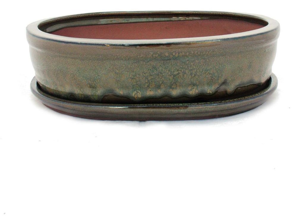 Bonsai-Schale mit Unterteller Gr. 5 - Oliv-Braun - oval - Produktbild 