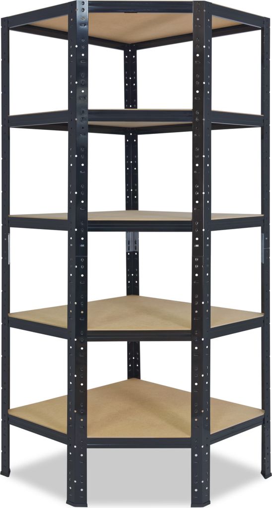shelfplaza BLACK 200x60x30 cm Eckregal in schwarz mit 5 Böden und 175 kg Traglast pro Boden