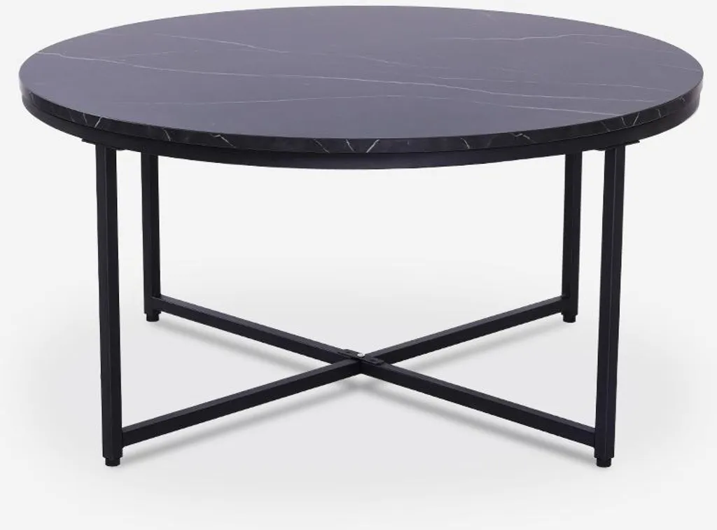 Table basse 80 cm effet marbre noir Sulley idéale pour salon moderne