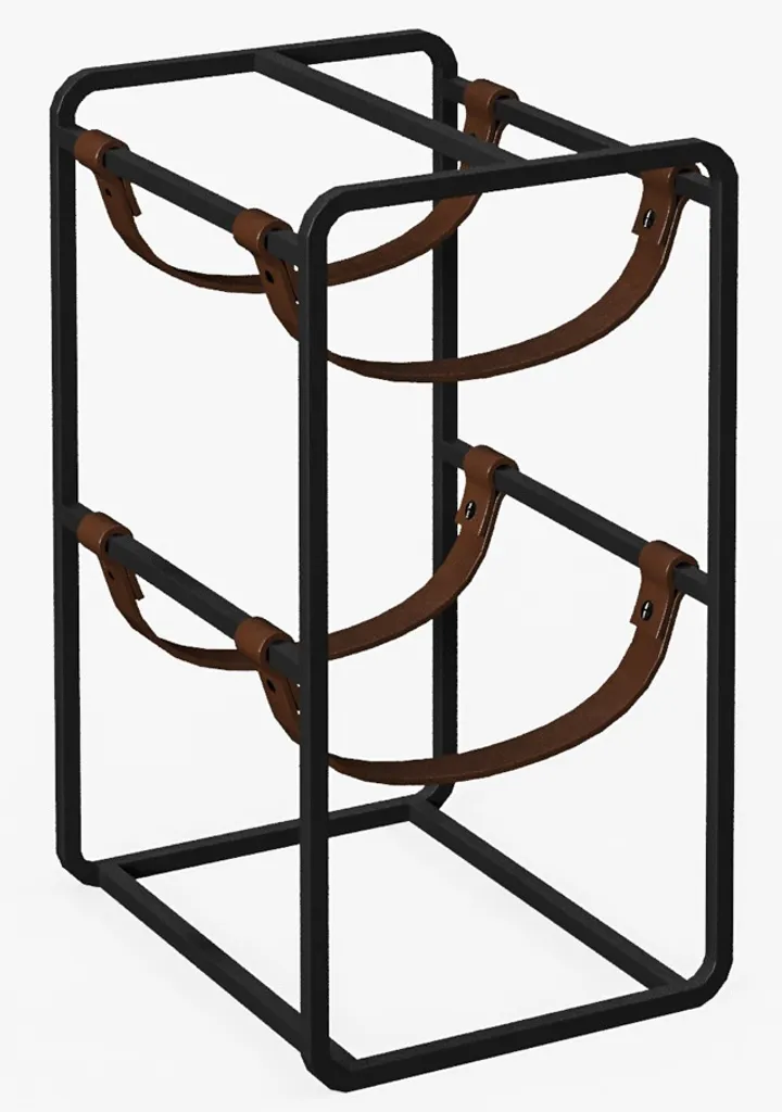 Porte-bouteille double en métal design moderne avec sangles en cuir