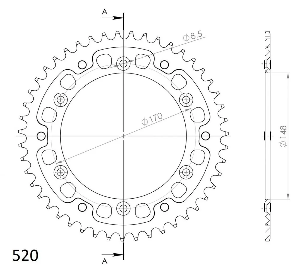 Couronne Arrière Moto 520 Supersprox Stealth 42 Dents Noire 6 Trous