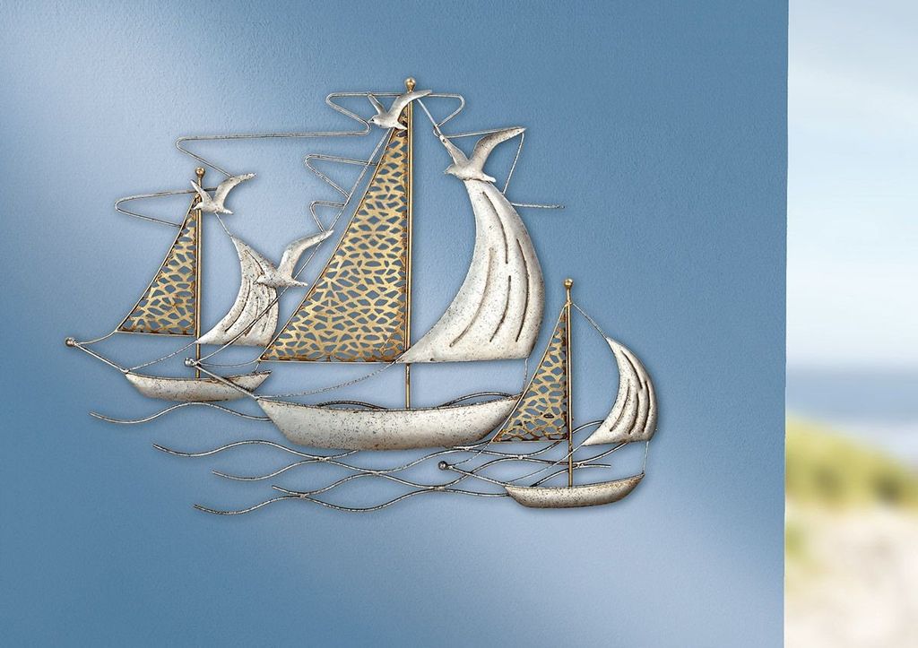 Gilde Wandrelief, Boot, "3 Segelschiffe", Metall, Zdjęcie produktu 