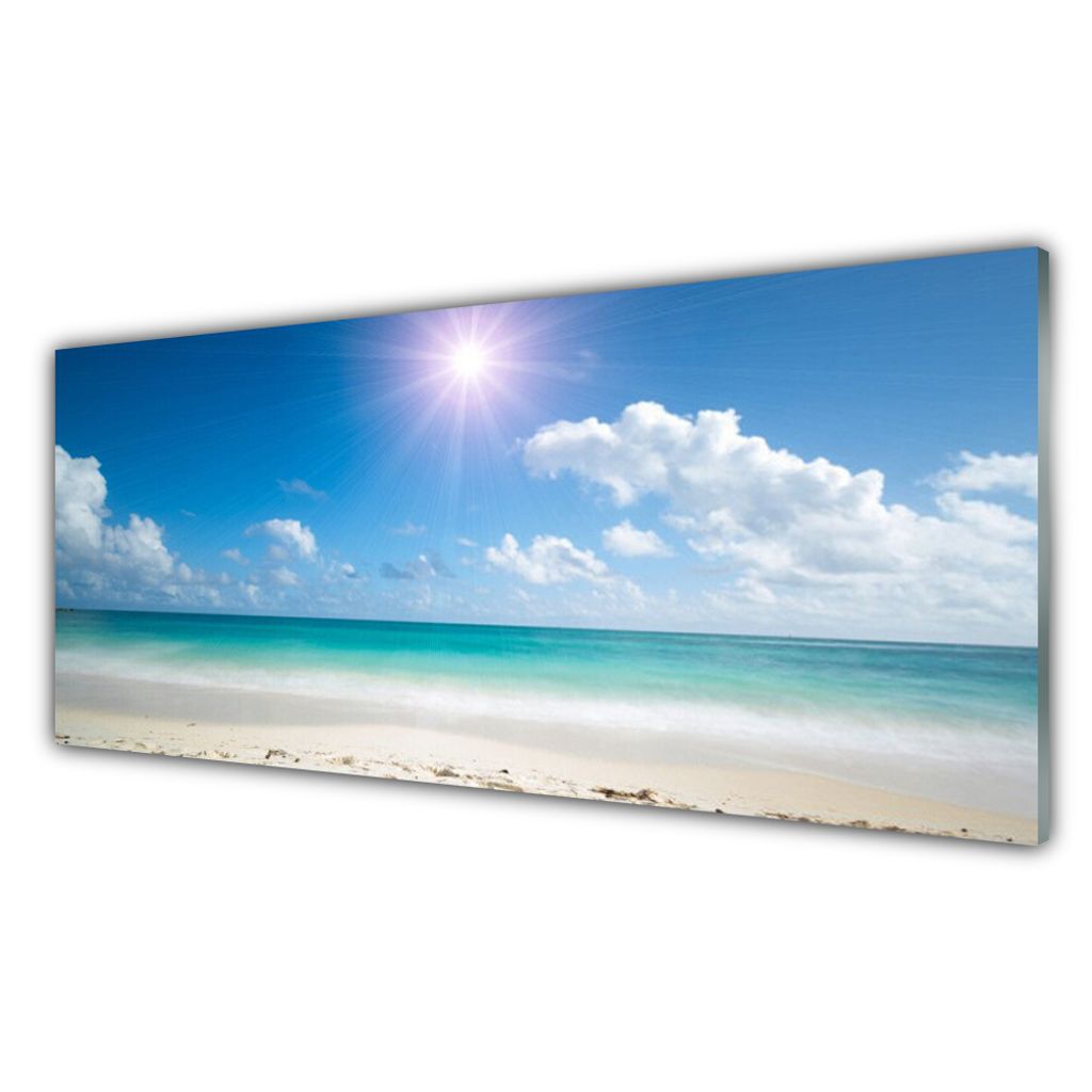 Tulup Glasbilder Wandbild Dekobild 125x50 Palme Strand Meer Landschaft 