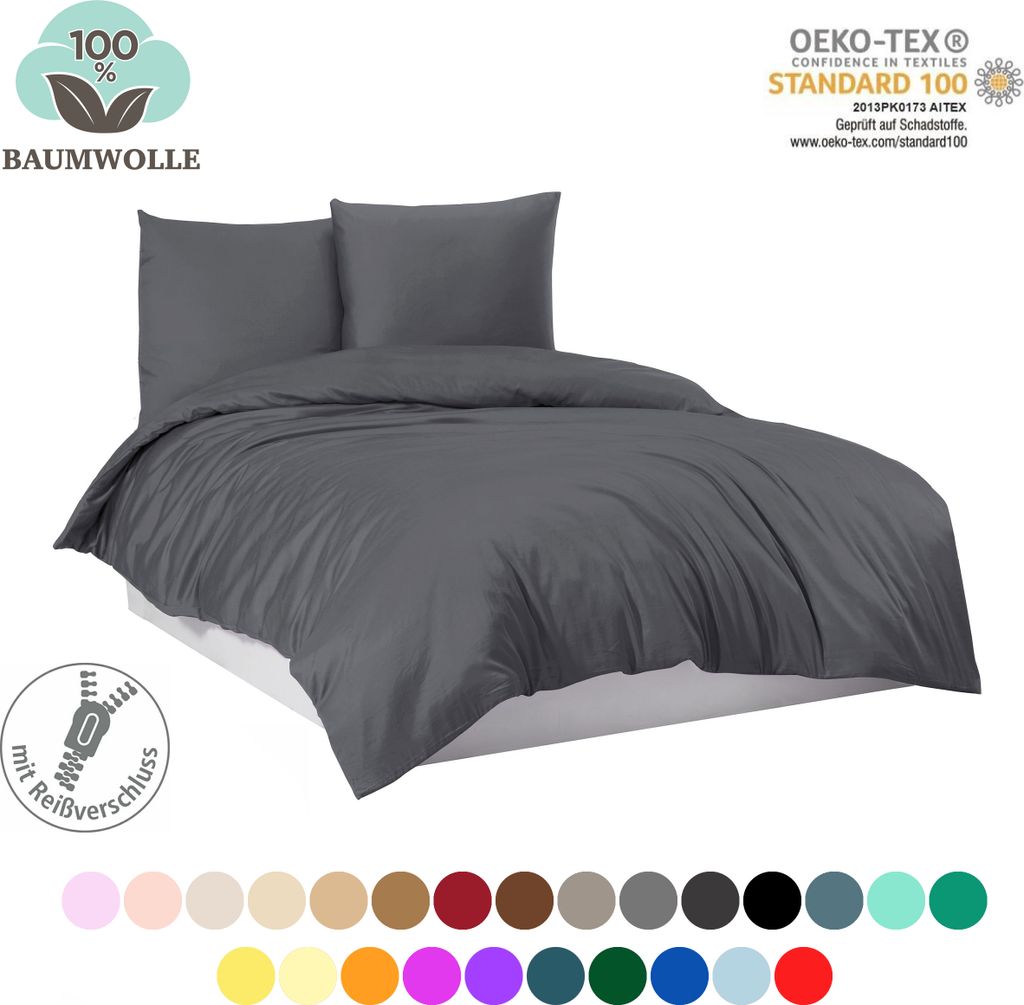 Bettwäsche Bettgarnitur Bettbezug 100% Baumwolle 155x220 135x200 200x200 200x220, Farbe:Dunkelgrün, Grösse:2tlg. 155 x 220 cm