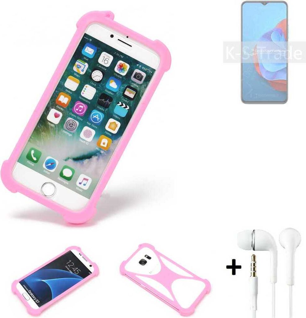 K-S-Trade Bumper + Kopfhörer kompatibel mit Coolpad Cool 20s Handy Hülle Schutzhülle Silikon Schutz Hülle Cover Case Silikoncase Silikonbumper TPU
