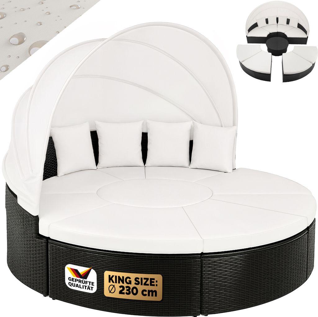 CASARIA Sonnenliege Sonneninsel 230cm XXL Extra Groß Wetterfest Mit Dach & 4 Kissen Relaxliege Gartenmöbel Set Auflagen Gartenliege Outdoor Pol...