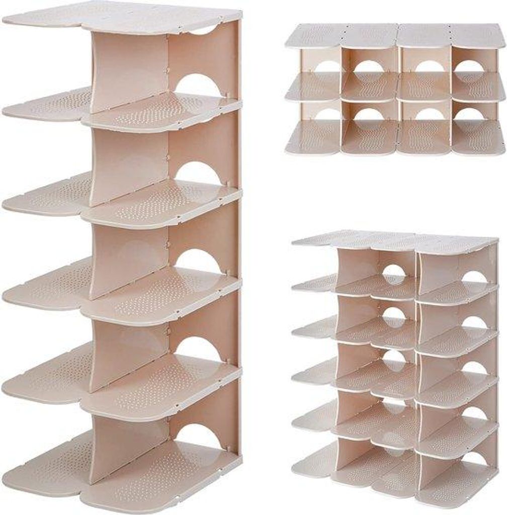 Schuhrek mit 6 Ebenen, Schuhstapelausleger, spart Platz, schmaler Schuhrek, Schuhrek für e Kombination, Schuhorganizer, Kaki