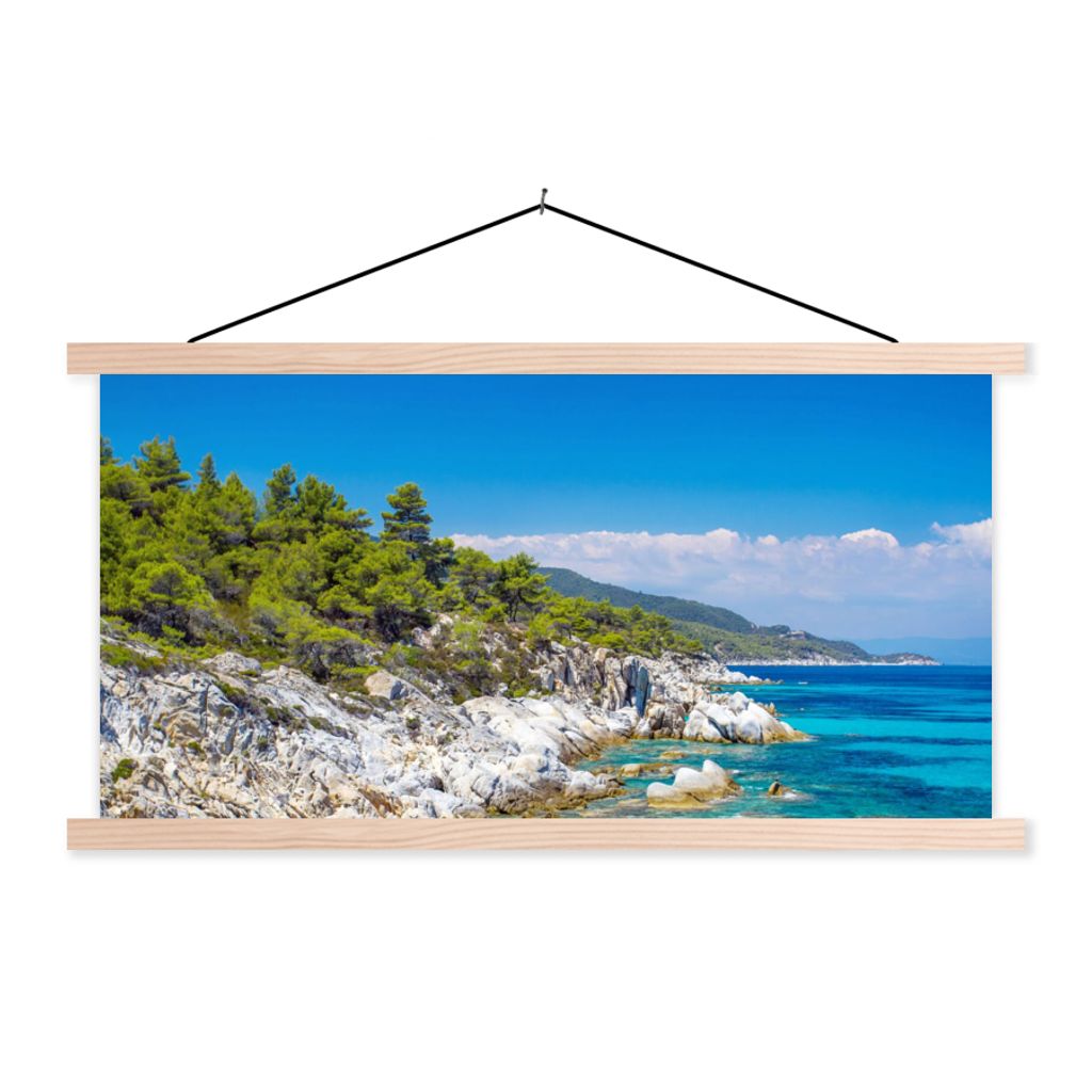 MuchoWow Textilposter Meer - Sommer - Tropisch 120x60 cm mit holzfarbenen Rahmen - Klemmleiste